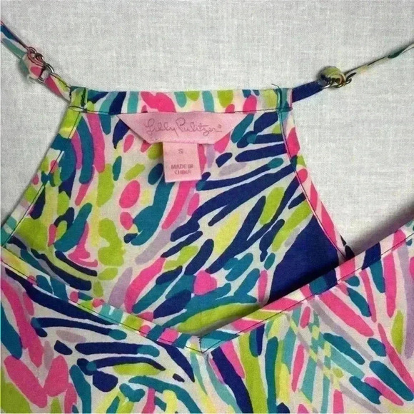Lilly Pulitzer Silk Dusk Tank Top Indigo Palm Print Pink Blue Small - Picture 4 of 10